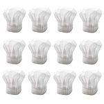 LEFV Disposable Chef's Hat White Paper Cooking Kitchen Hats 11.5 Inch Tall, Pack of 12