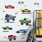 decalmile Racing Car Wall Decals Boys Room Wall Stickers Baby Nursery Kids Bedroom Playing Room Wall Decor