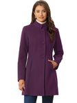 Allegra K Women's Elegant Winter Overcoat Mid-thigh Stand Collar Single Breasted Long Coat Deep Purple Large