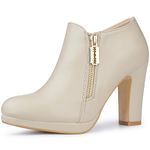 Allegra K Women's Platform Round Toe Chunky Heels Ankle Booties Beige 5.5 UK/Label Size 7.5 US