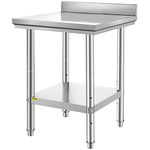 VEVOR 24 x 24 x 34 Inch Stainless Steel Work Table, Commercial Food Prep Worktable Heavy Duty Prep Worktable Metal Work Table with Adjustable Feet for Restaurant, Home and Hotel