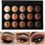 Nude Gold Eyeshadow Palette Natural Naked Smokey Warm Neutral 15 Shades, DE'LANCI Ultra-Blendable High Pigmented Matte Shimmer Matallic Long Lasting Waterproof Eye Shadow Pallet, Travel Size Makeup