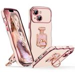 Silverback for iPhone 14 Case with Stand, Mirror Kickstand & Rotatable Ring, Girls Women Bling Luxury Wave Frame Phone Case for iPhone 14, Pink