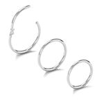 NewkeepsR 3PCS-20g×8/9/10mm Steel Snap Hinged Nose Ring Hoop, Clasp Clicker Seamless Full Rings, Lobe Cartilage Tragus Earring Piercing Jewellery for Men and Women