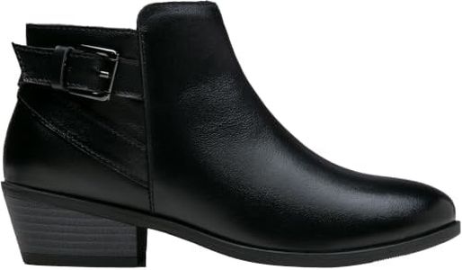 Vepose Women's Premium Leather Fall Ankle Boots, Low Heel Western Booties with Buckle Side Zipper, 911L - Black, Size 7.5 US (CJY911L Black 07.5)