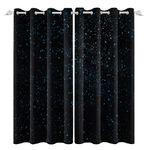 Renaiss Starry Starry Sky Window Curtains Blue Brilliant Stars Window Treatments Black Clear Night Sky Blackout Drapes for Man Woman Bedroom Living Room Decoration Home Decor 26x63 Inches x 2 Panels