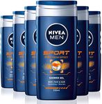 NIVEA MEN Sport Shower Gel Pack of 6 (6 x 250 ml), Anti - Bacterial Body Wash with Lime Scent, All - in - 1 Shower Gel for Men, Strong NIVEA MEN Shower Gel