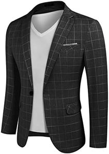 COOFANDY Men's Blazer Casual Sport Coats Slim Fit One Button Suit Jacket Lightweight Sports Jacket, Plaid Blazer- Black, Small