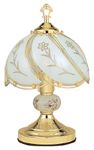 ORE International K313 White Glass Floral Touch Lamp, Brushed Gold