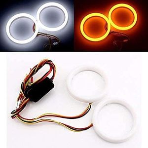 Qasim 1 pair of 70MM LED Angel Eyes Halo Rings 2.75’’ White+Amber Switchback for Car Motorcycle Headlight DRL Fog Light 4014 84SMD DC12V