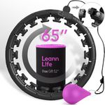 Leann L!fe U1-32 Knots 18”-65”, Magnetic Lock Smart Weighted Hula Hoop for Adults Weight Loss, Infinity Hoop Plus Size, Fitness Exercise, Abdominal Toner, Black-Purple Ball, Free Waist Trimmer