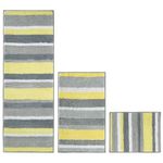 mDesign Striped Microfiber Polyester Spa Rugs for Bathroom Vanity, Tub/Shower - Water Absorbent, Machine Washable, Includes Soft Non-Slip Rectangular Accent Rug Mat in 3 Sizes - Set of 3 - Gray/Yellow