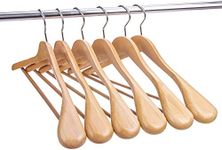 Hangerman Natural Wooden Suit Hangers, 10 Pack Wood Coat Hangers, Jacket Outerwear Shirt Hangers, Glossy Finish with Extra Wide Shoulder, 360 Degree Swivel Hooks Anti-Slip Bar with Rubber