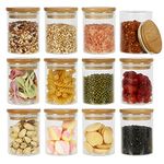 Glass Jars with Bamboo Lid,Set of 12 Kitchen Food Storage Canister,200ml Pantry Organization Jars for Spices,Dry Foods,Coffee Beans,Tea Leaves and Snacks