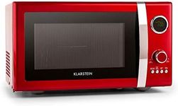 Klarstein Fine Dinesty Retro Microwave Oven with Grill Function Digital Display Timer (12 Programmes, 800W Microwave and 1000W Grill Power, 3 Defrost Levels) Red