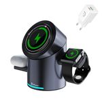 DRAVINA Qi2 Magnetic Wireless 3-in-1Charging Station Mag-Safe Charger with Auto Rotating Stand for iPhone, Apple Watch, AirPods|15W Fast Charging with 180° Touch Rotation(30W PD Fast Charger Included)