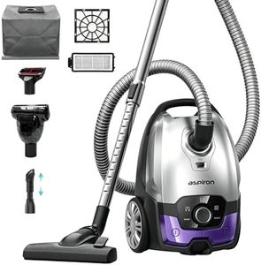 Aspiron Canister Vacuum,1700W/45KPA Bagged Vacuum Cleaner,5L Large Capacity,Auto Cord Rewind,HEPA Filter,Low Noise,8M Cleaning Radius,Variable Power Control,Easy to Push,Hard Floor,Carpet,Purple
