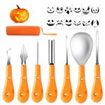 QcoQce Halloween Pumpkin Carving Kit, Pumpkin Carving Tools Stainless Steel 7 Piece Set for Kids and Adults (Orange-A)