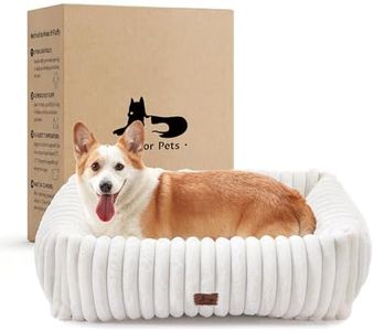 Warmrest Washable Dog Bed for Small Medium Dogs - Rectangle Orthopedic Corduroy Fleece Pet Bed with Removable Cover and Nonskid Bottom, Calming Puppy Bed Soft Pet Sofa, Cream(30x24x8inchs)