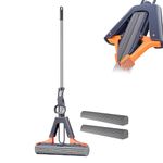 Sponge Mop with Stainless Steel Handle, Absorbent Mop with 2 Sponge Heads for Floor Cleaning, Length 110cm
