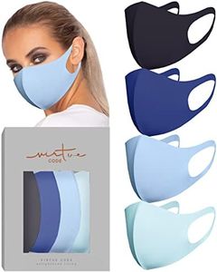 VIRTUE CODE Second Skin Cloth Face Mask Pack. 4 Buttery Soft Masks Washable Fabric - Blue Face Mask Reusable. Stretchy, Comfortable, Fresh Facemask.