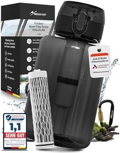BERGKVIST® Outdoor Bouteille filtrante FJÄLLKLAR (1l) - Gourde d'un litre avec filtre d'AHLSTROM® pour de l'eau potable propre en camping, randonnée et aventures de survie - noir