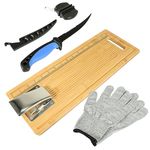 EXJIOTA Fish Cleaning Board, Fish Fillet Board with Clamp Fillet Knife and Gloves, Portable Fishing Measuring Board 18 inches, Fish Cleaning Kit Gifts for Fishing Man Woman