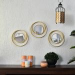 @home Cirque Round Decorative Plastic and Glass Wall Mirrors, Set of 3 for Bedroom, Bathroom, Dressing, Home Decor in Gold by Nilkamal