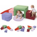 Krovtoy 7-Piece Soft Foam Climbing Blocks, Toddler Soft Play Set with Non-Slip Bases & Washable Covers, Indoor Play Equipment for Crawling, Climbing & Creative Play, Colourful