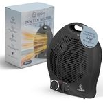 CUQOO 2KW Fan Heater and Cooler - Variable Thermostat & 2 Heat Settings – Low Energy Usage 2-in-1 Portable Electric Quiet Heater and Cooler for Home - Black