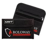 ROLOWAY Small Fireproof Bag (5 x 8 inches), Non-Itchy Fireproof Money Bag, Fireproof Wallet Bag, Cash Fireproof Bag Set for Valuables - Passport, Currency & Keys (2-Pack Black)