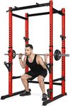 Bongkim Power Rack, Rack Cage for Weight Training, Adjustable Squat Stand Rack for Home Gym Equipment, Lifting Cage with 660lb Capacity (Red)