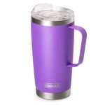 koodee Insulated Tumblers with Handle, 20 oz Stainless Steel Vacuum Camping Mug Travel Coffee Tumbler with Splash-Proof Lid and Straw (Purple)