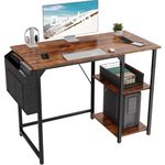 Devoko 100cm Computer Desk with Storage Shelves, Study Writing Desk Small Desks for Small Spaces, Home Office desk, Laptop Table for Home Workstations, Side Pocket Storage Bag, Rustic Brown