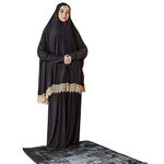 Women's Prayer Dress 2 Pieces Lycra Solid Color Plus Long Sleeve | One-Size | Hijab Abaya Suit, Black, One Size