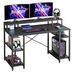 Bestier Gaming Desk 140 CM Computer Desk with Monitor Shelf Home Office Desk with Open Storage Shelves Writing Gaming Study Table Workstation for Small Space (Carbon Fiber)