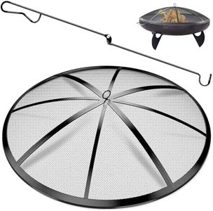 Upgraded Fire Pit Spark Screen, POEPRH 22Inch Collapsible Outdoor Fire Pit Screen with Handle & Poker, 12 Reinforced Bars, Heavy-Duty Steel Mesh Fire Pit Round Cover for Backyard/Beach/RV Camping