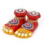 VS ENTERPRISES Laxmi Charan Paduka Maa Lakshmi Mitti Charan Terracotta Clay Paduka | Laxmi ji Charan for Prosperity and Wealth | Devi Charan for Diwali puja (Red & Blue Stones)