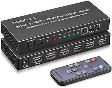 ROOFULL 5 Port 4K HDMI Switch with Optical & 3.5mm AUX Audio Out, 5 in 1 Out HDMI 2.0 4K@60Hz HDMI 2.0a Audio Extractor Splitter with Remote, Support ARC, HDR, HDCP 2.2, 18Gbps, Dolby Vision