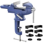 Housolution Universal Table Vise 3 Inch, 360°Swivel Base Bench Clamp Home Vise Clamp-On Vise Repair Tool Portable Work Bench Vise for Woodworking, Cutting Conduit, Drilling, Metalworking - Blue