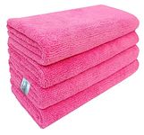 SOFTSPUN Microfiber Cloth, 40x60 Cms, 4 Piece Towel Set, 340 GSM (Pink) Multi-Purpose Super Soft Absorbent Cleaning Towels for Home, Kitchen, Car, Cleans & Polishes Everything in Your Home.