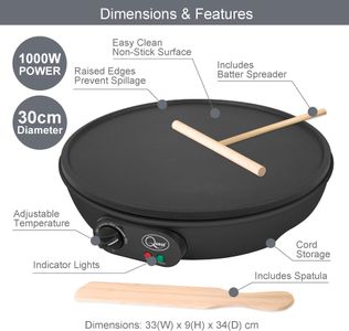 Quest Electric Pancake & Crepe Maker – Extra Large Non-Stick Surface with Utensils