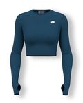 Sfytt Women's Polyester Workout Crop Top Athletic Yoga Long Sleeve Compression Fit Gym Tops (Blue-L)