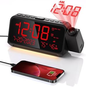 Projection Alarm Clock for Bedroom,Digital Clock with 350° Rotatable Projector,5-Level Dimmer,Dual Alarm with Weekday/Weekend Mode,Adjustable Volume,Temp,Humidity,Calendar,Snooze,12/24H,Night Light