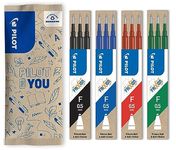 PILOT - Set of 4 sets of 3 Refills, FriXion Ball 0.5, Erasable Roller-ball Pen Refills - Blue, Black, Green, Red - Fine Tip