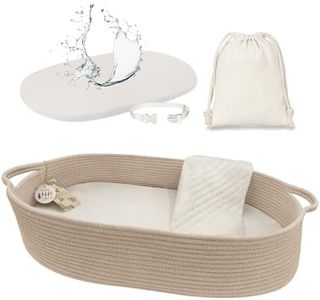 meloom Baby Changing Basket with Pads and Safety Belt- 100% Cotton Boho Baby Moses Basket Changing Table and Thick Pad with Waterproof Mattress Cover, Nursery Decor in Taupe Color with Storage Bag