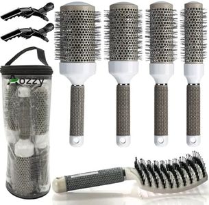 Round Brush Set for Blow Drying, with Boar Bristle Vented Curved Detangling Hair Brush, Thermal Tech Reduce Frizz Hair, Makes Hair More Smooth and Shiny for Curling & Straightening