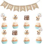 Baby Shower Cake Topper, 30 Pcs Oh Baby Cake Topper with 1 Banner, Baby Shower Decorations for Boy Girl, Bear Baby Shower Cupcake Toppers for Birthday Party Cake Decorations