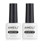 AIMEILI Gel Nail Polish Base Coat and Top Coat Set, 2×8ml Soak Off UV LED Gel Nail Varnish Lacquer Manicure Set, Gloss Shiny Long Lasting