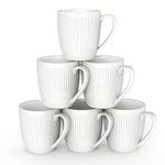 HomeElves Coffee Mugs Set of 6, 16 Oz White Coffee Mugs, Porcelain Mugs, Large and Easy to Grip Mug Sets, Embossed Coffee Cup Set for Coffee, White